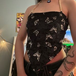Butterfly Velvet Halter Top with Gold Chains (s)